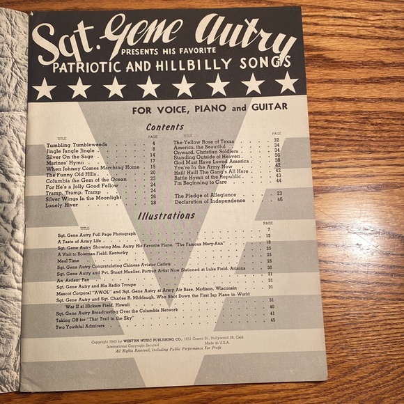 Vintage Sgt. Gene Autry Patriotic and Hillbilly Songs. Song and picture book. - Picture 4 of 9